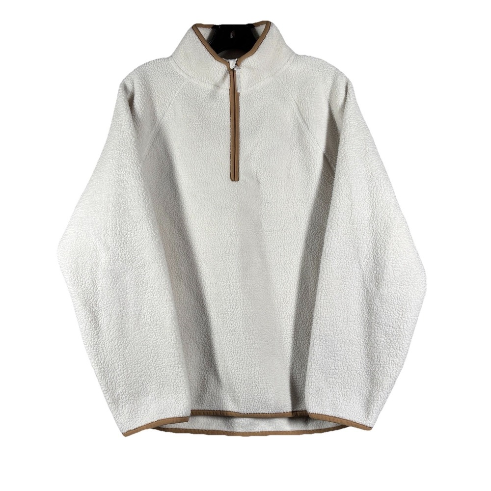 J. Crew Pullover Womens Medium White Quarter Zip Sherpa Fleece Jacket Sweatshirt